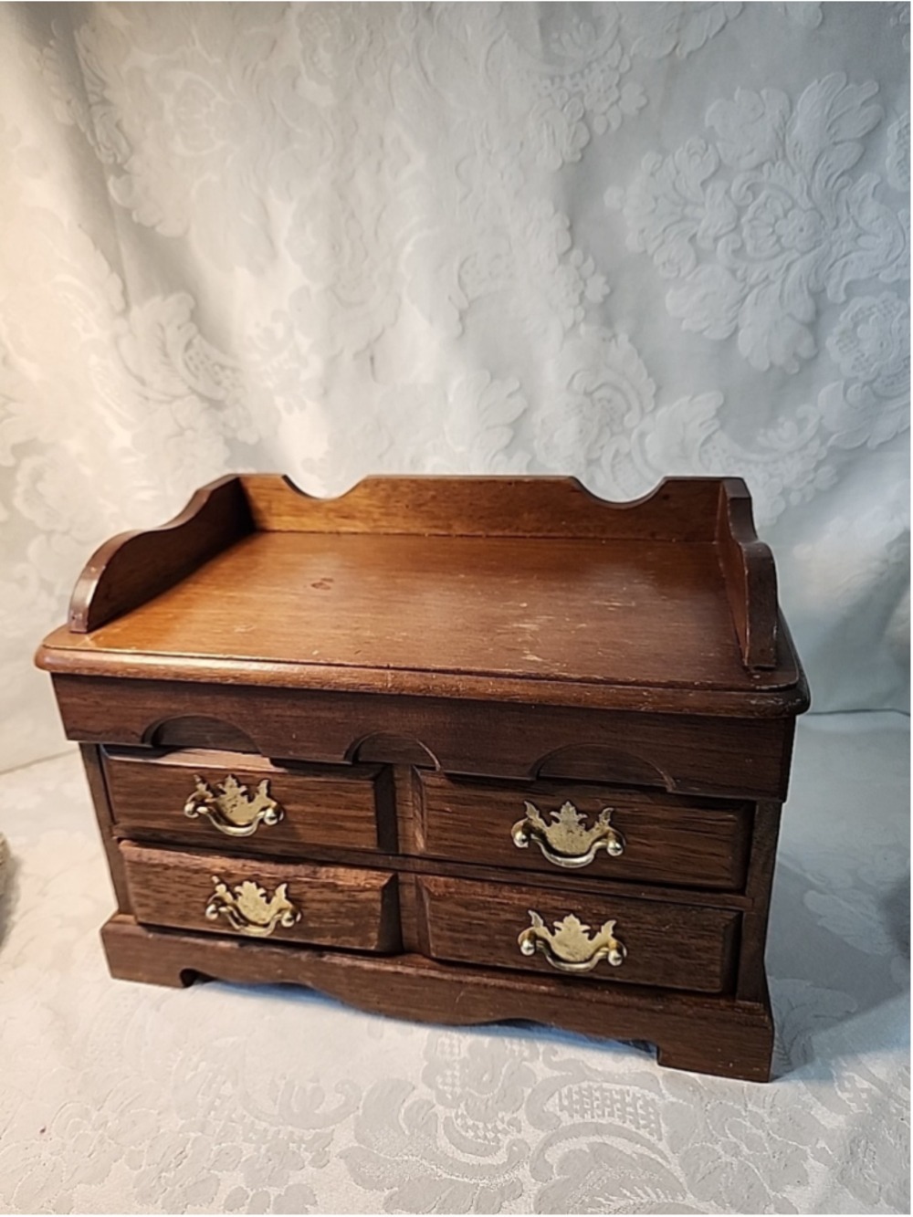 1970s Wooden Jewelry Box Large Top Storage 2 Drawers
